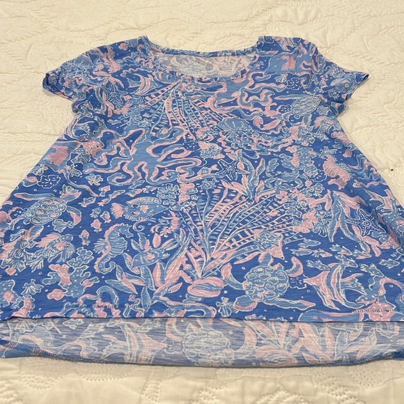 NWOT LILLY PULITZER BOCA BLUE SEA WHAT I SEA scoop neck Etta top size Large - Picture 2 of 5